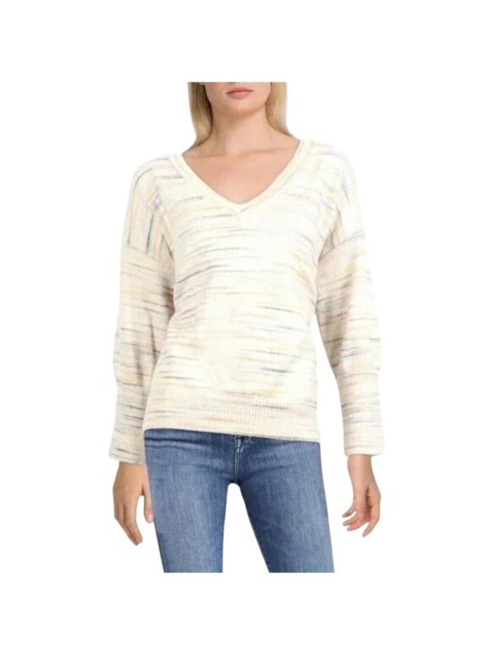 Anthropologie Sundays Multicolor Striped Heathered Vneck Sweater Womens Small